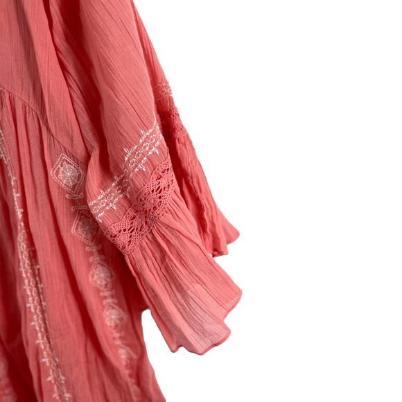 Free People Pink Hand Embroidered Cold Shoulder Tunic Dress Size Small EUC - Picture 4 of 9